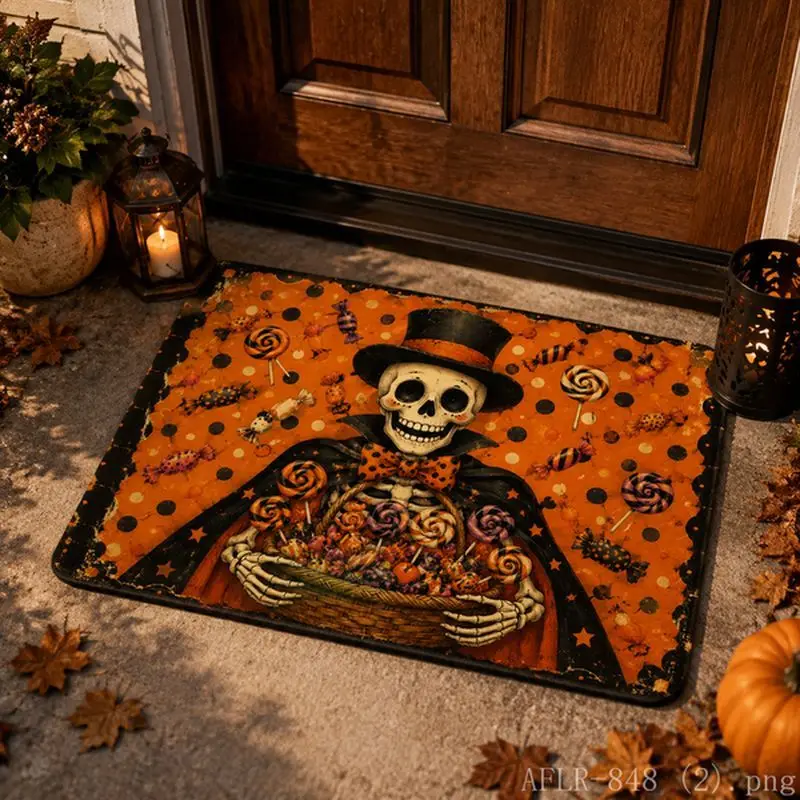 VIKAMA Halloween Carpet Dancing Skeleton Pumpkin Anti slip Floor Mat Porch Entrance Party Home Decoration