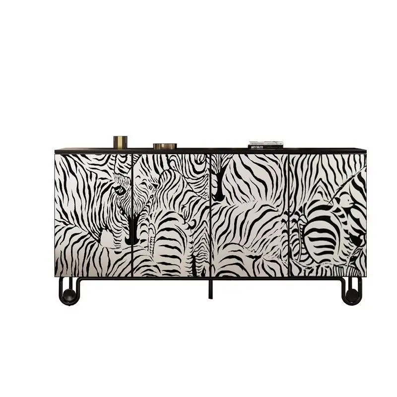 

Entrance cabinet, art hand-painted zebra living room Italian side cabinet medieval shoe cabinet retro decorative locker