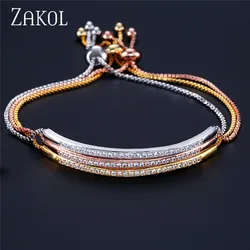 ZAKOL Top Bracelet & Bangle for Women Captivate Bar Slider Brilliant CZ Rose Gold Color Jewelry Pulseira Feminia BP