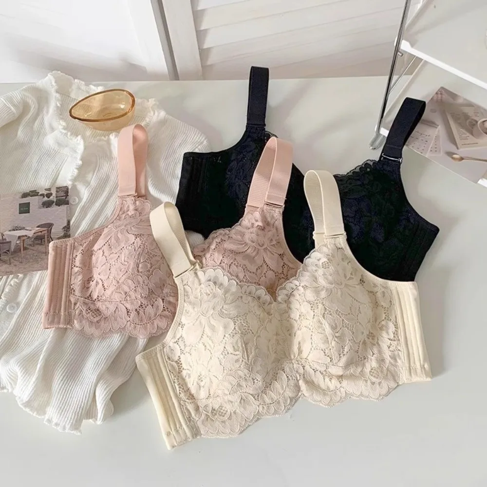 

Plus Size Lace Seamless Bra Close-fitting Shockproof Lace Women's Underwear Big Bra Lingerie Wireless Deep V Bra Gifts
