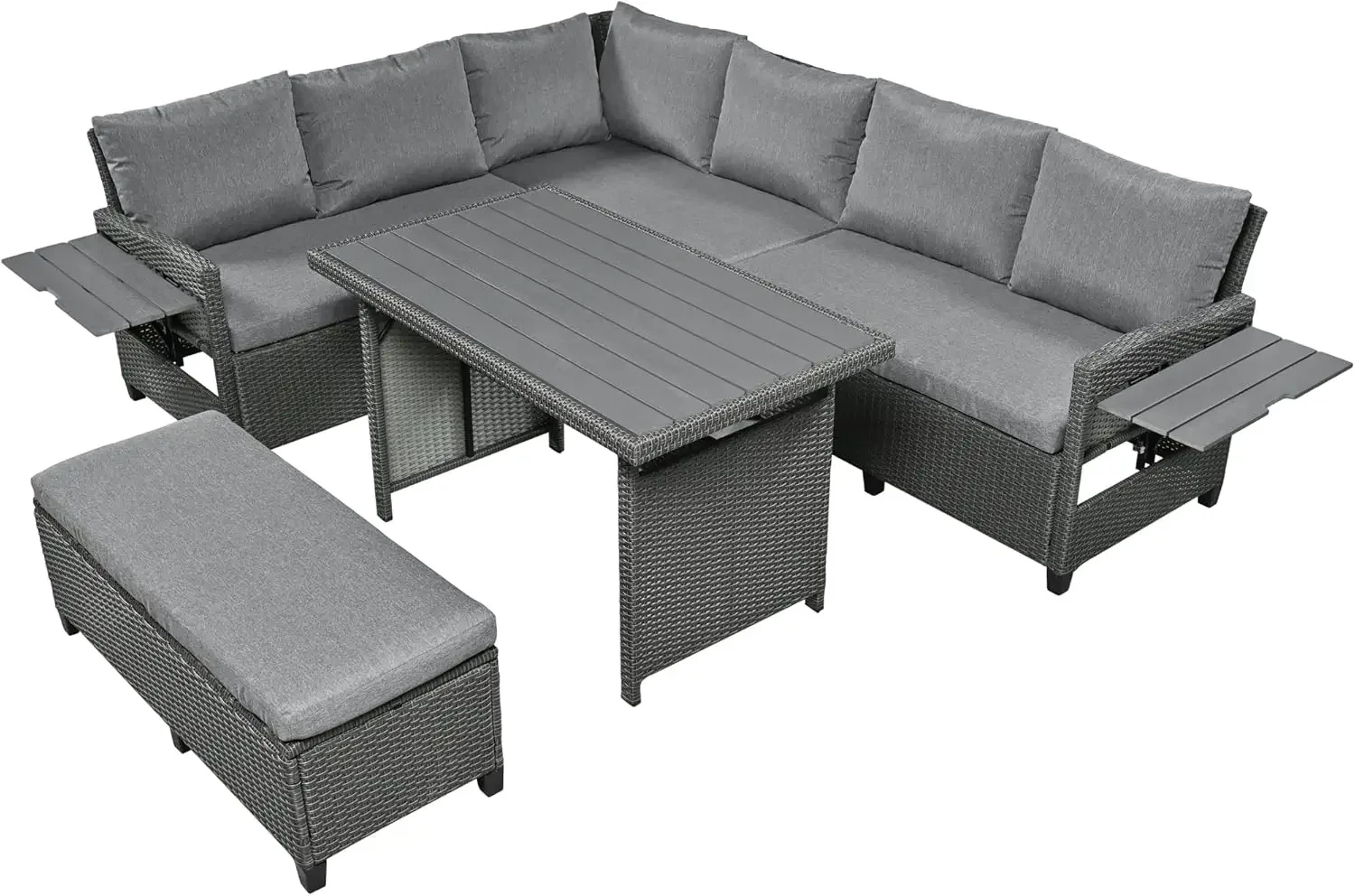 

Patio Conversation Set, 5-Piece Outdoor Patio Sectional Sofa Set, PE Rattan Wicker Furniture Set with 2 Extendable Side Tables