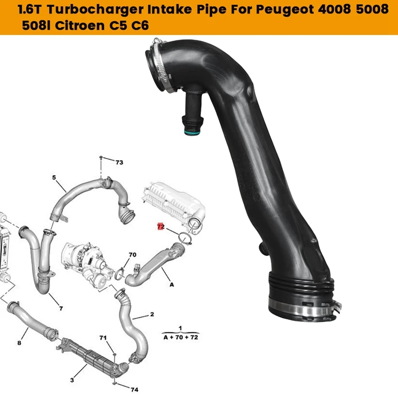 Car 1.6T Turbocharger Intake Pipe 9815284780 YL01688180 For Peugeot 4008 5008 508L Citroen C5aircross C6 AIR Intake Hose