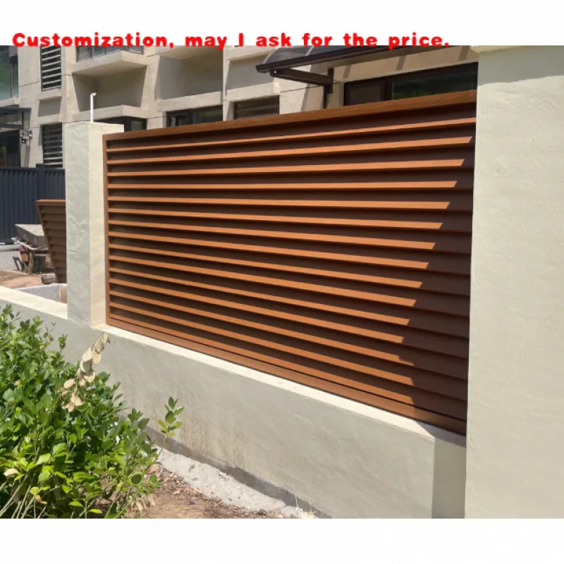 custom.Modern Decorative Safty Wood Color Metal Louver Aluminium Semi Privacy Fence Patio Fence Balcony Aluminum Sliding