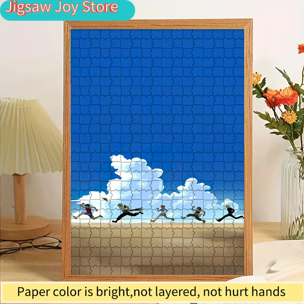 

Anime One Piece Straw Hat Pirates Minimalist Running Under Blue Sky Paper Puzzle, Creative Home Decor Gift For Anime Enthusiasts