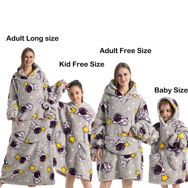 

TRAFZA Winter Cartoon Hoodies Blanket Parent Child Clothing Oversized Fleece Long Sleeve Pullovers Sweatshirt Blanket Kids Gifts