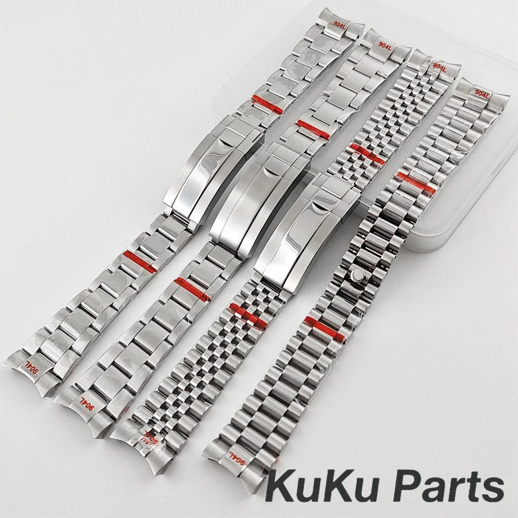20MM Width Silver Jubilee Presidential Bracelet 904L Stainless Steel Glide Lock Clasp Wristband for Sub Log NH34 NH35 Watch Case