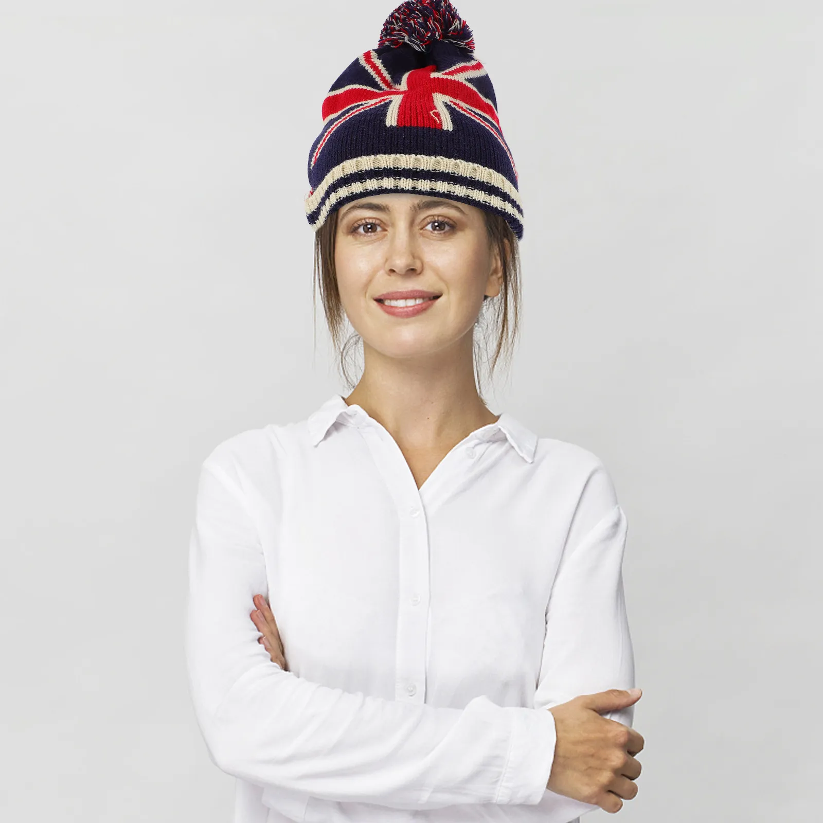 

1Pcs Acrylic Fibers Knitted Hat Winter Warm Lightweight Uk Flag Pattern Hat Outdoor Leisure Running Skiing Gift for Women Girls