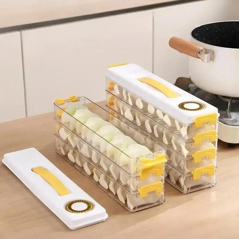 Space Saving Dumplings Fresh Keeping Storage Box Multi Layer Dumplings Holder Case Non-stick With Date Record For Small Fridge