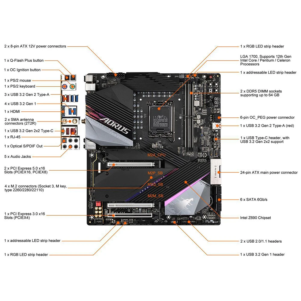 

Z690 AORUS TACHYON для Gigabyte LGA1700 2 * DDR5 64 ГБ