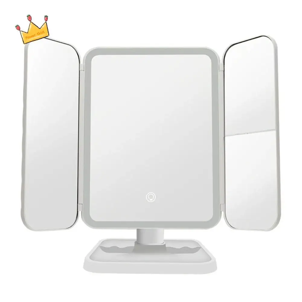 

3X/2X/1X Magnifications Cosmetic Mirror 180° Adjustable Rotation Touch Sensor Switch Smart Mirror Folding 3 Panels