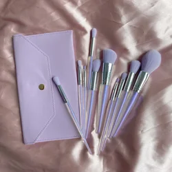 10pcs Crystal Handle Purple Makeup Brush with Makeup Bag Eye Shadow Loose Powder Foundation Sculpting Highlighter Eyebrow Brush