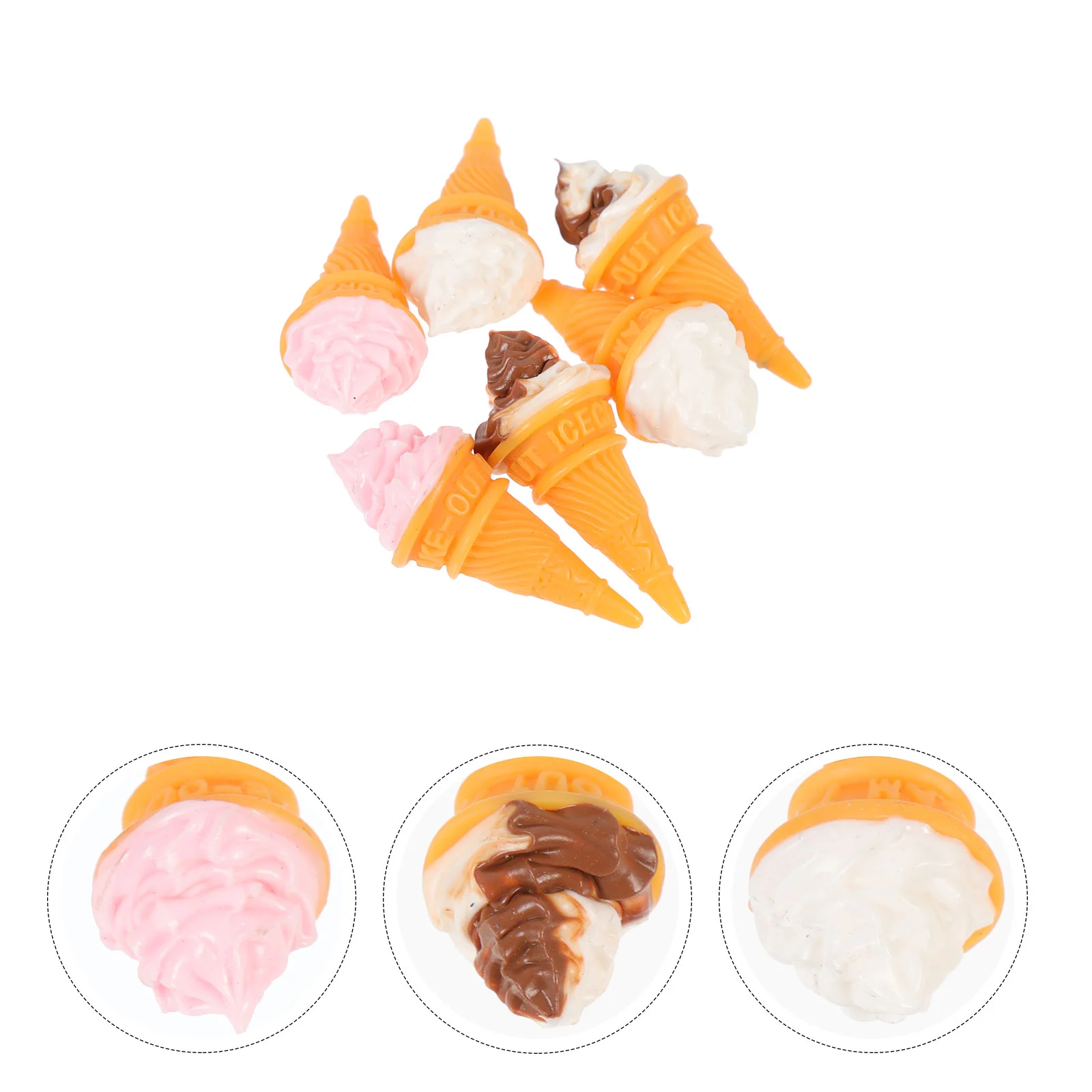 6 Pcs Mini Food Resin Ice Cream Kawaii Miniature Wear-resistant House Decor Cone Sugar Cones