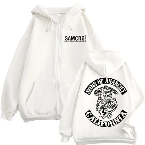 Imagen 2 del producto Sudadera con capucha y cremallera con estampado de doble cara de Sons of Anarchy para hombre y mujer, sudadera gótica Vintage con cremallera, jerséis informales de gran tamaño a la moda