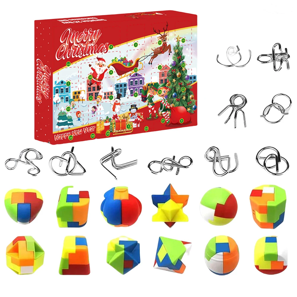 Advent Calendar 2024 Brain Teaser Puzzles Christmas Advent Calendar 24 Pcs Metal & Plastic Puzzle Christmas Gift for Kids Teens