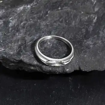 Minimalistisk silverfärgad herrring, präglad strålningssolstråle i rostfritt stål, snygg bröllopsfingerring i present 6 best sales Sunburst ring - №2