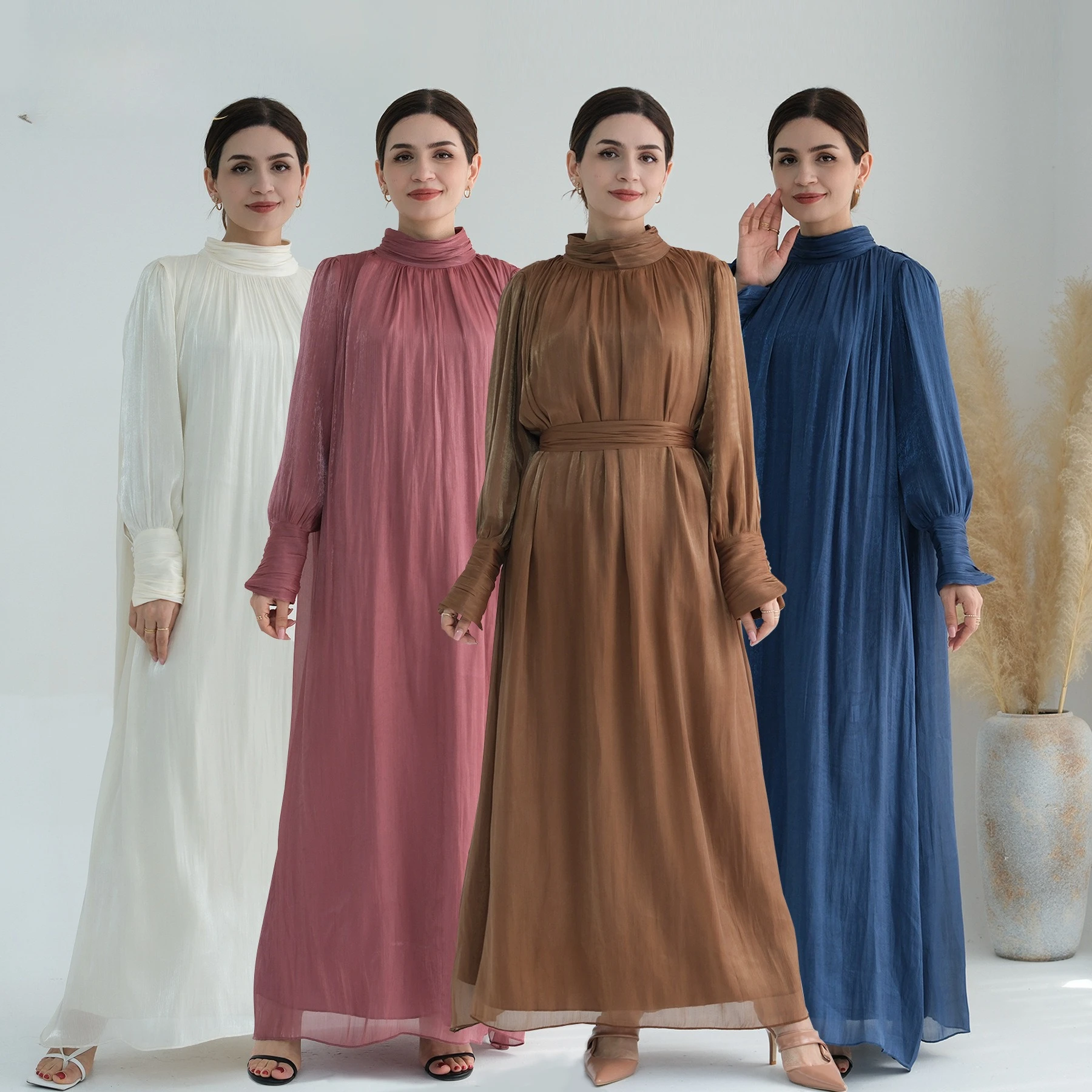 

Dubai Middle East Turkey Dubai Exquisite Solid Color Lace-Up Dress
