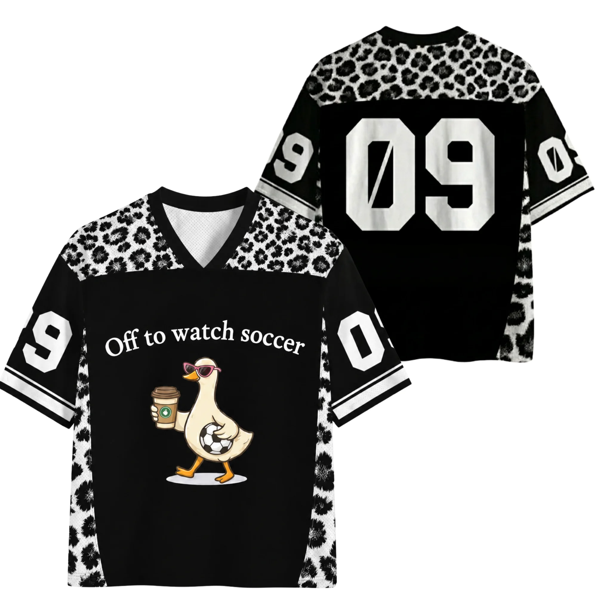 Children, Men, and Women Parent-child Funny Football Duck Leopard Print 3D Printed Jersey T-shirt Loose and Fun Artistic Style