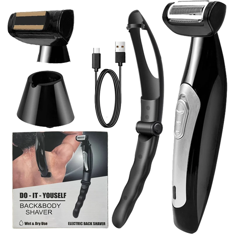 Electric Back Shaver USB Charging Back Hair Removal Device with Handle, Full Body Waterproof, Wet and Dry Dual Use