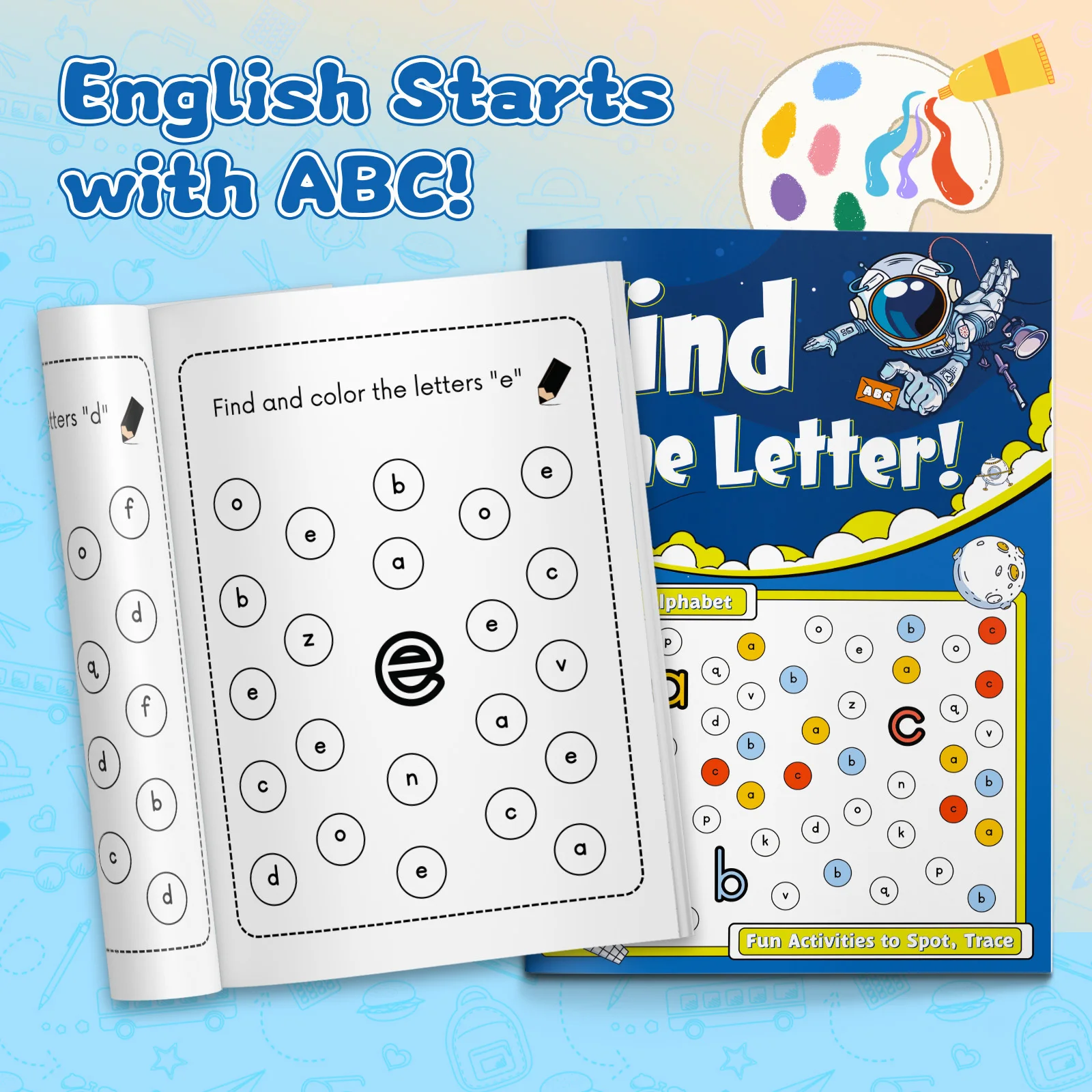 Children's alphabet coloring book, cute cartoon patterns, preschool early education workbook, boost your baby's hands-on skills