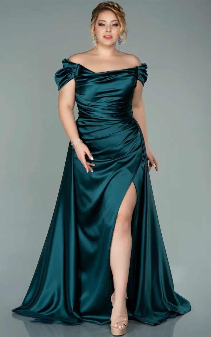 Elegantes Abendkleid in Übergröße 2022, bezauberndes A-Linien-Satin-Abschlussballkleid mit geteilter Vorderseite, Abschlusskleid