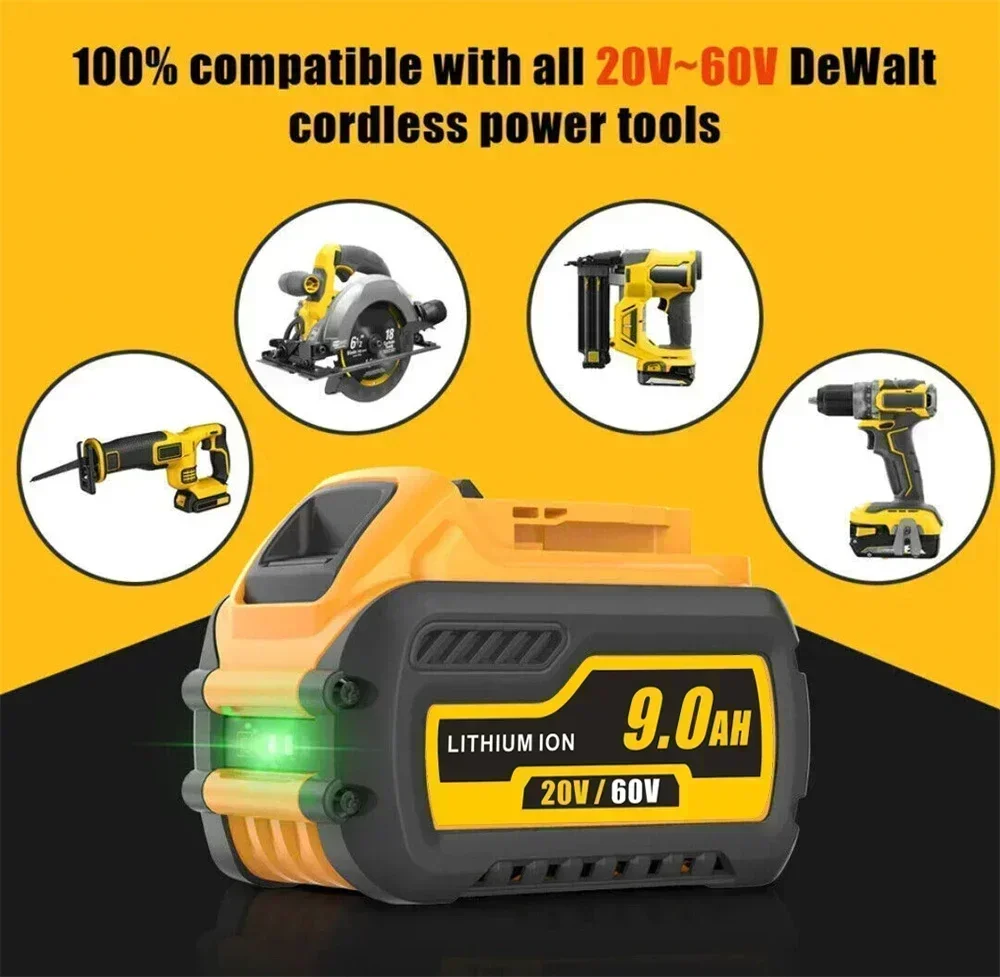 แบตเตอรี่ 60V สําหรับ DeWalt DCB200 9000mAh แบตเตอรี่สูงสุด DCB606 DCB609 DCB205 DCB206 DCB209 DCB182 9.0Ah/6.0Ah แบตเตอรี่เครื่องมือ