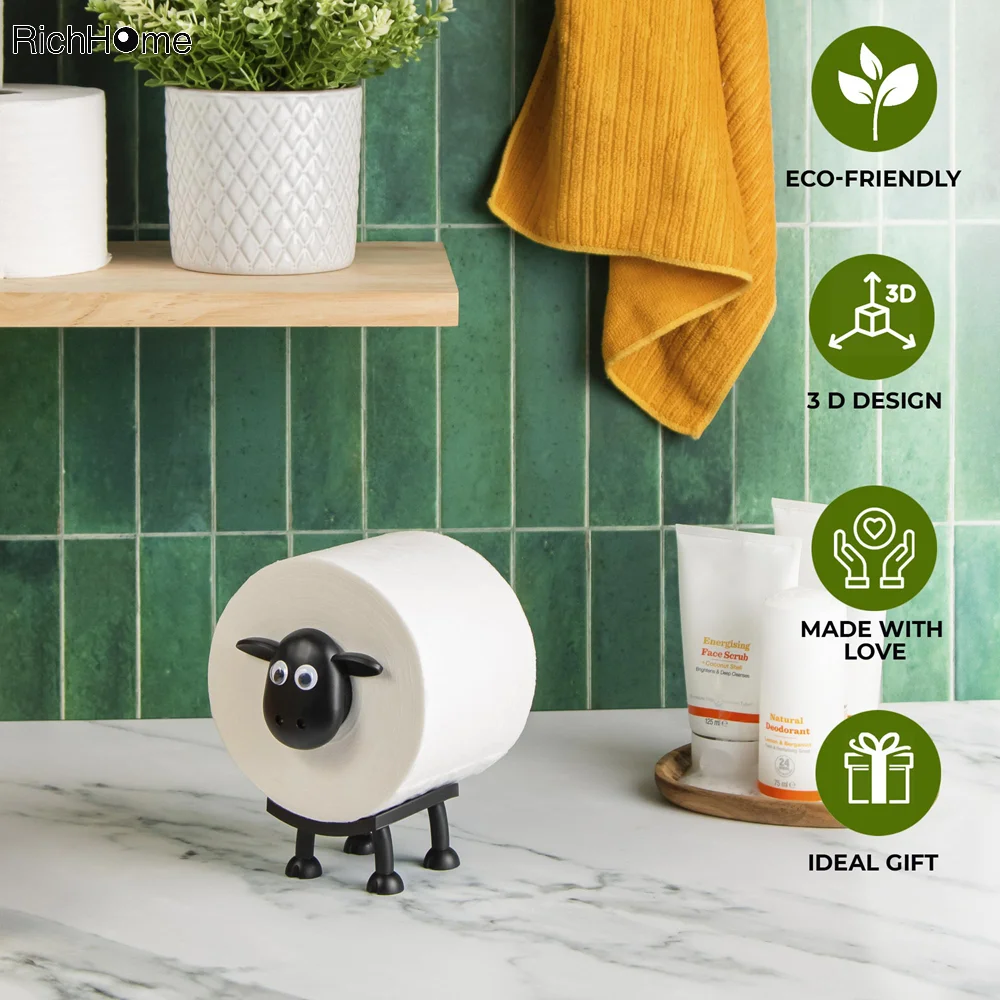 Cute Sheep Toilet Roll Holder Resin Lovely Sheep Tissue Box Stackable for Home Bathroom Stackable Animal Tissue Organiser