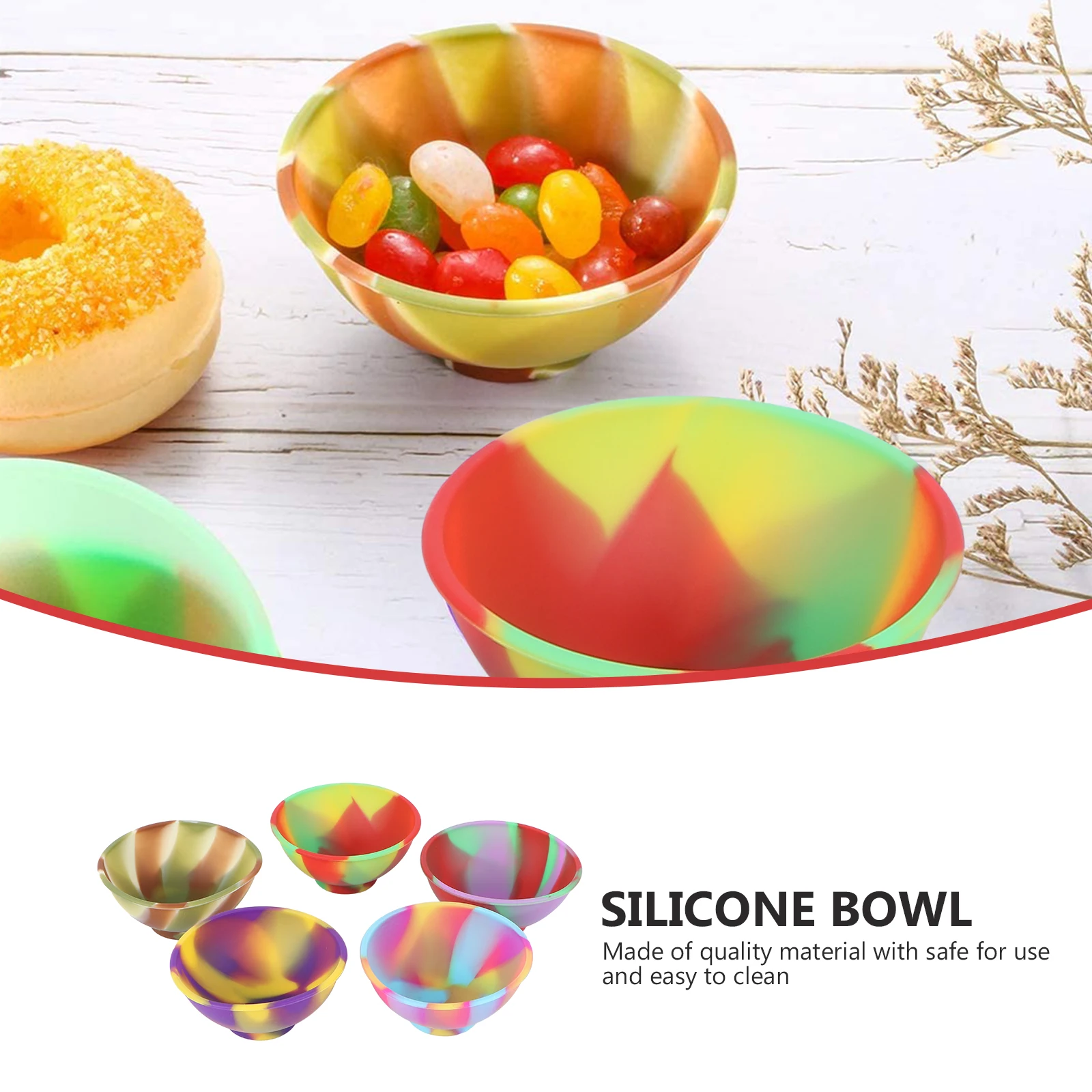 

5 Pcs Silicone Bowls for Kids Baby Feeding Dishes Reusable Prep Bowls Rice Dessert Seasoning Food Storage Safe Easy Clean Non