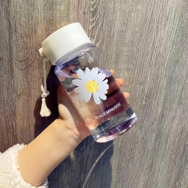 Little Daisy Plastic Cup Summer Clear Frosted Water Cup Simple Fresh Male Female Students Gift Cup Portable Outdoor Water Bottle