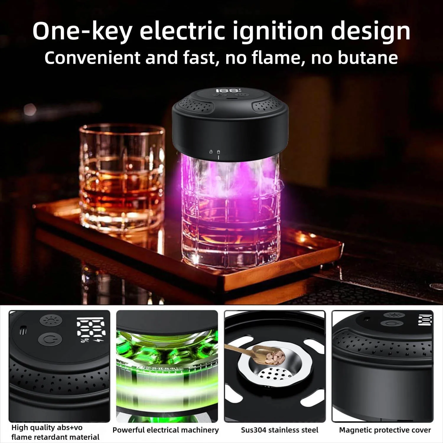 Electric Cocktail Smoker Set with Colorful Lights, Various Fragrant Wood Chips, Whiskey Infuser for Family Bar