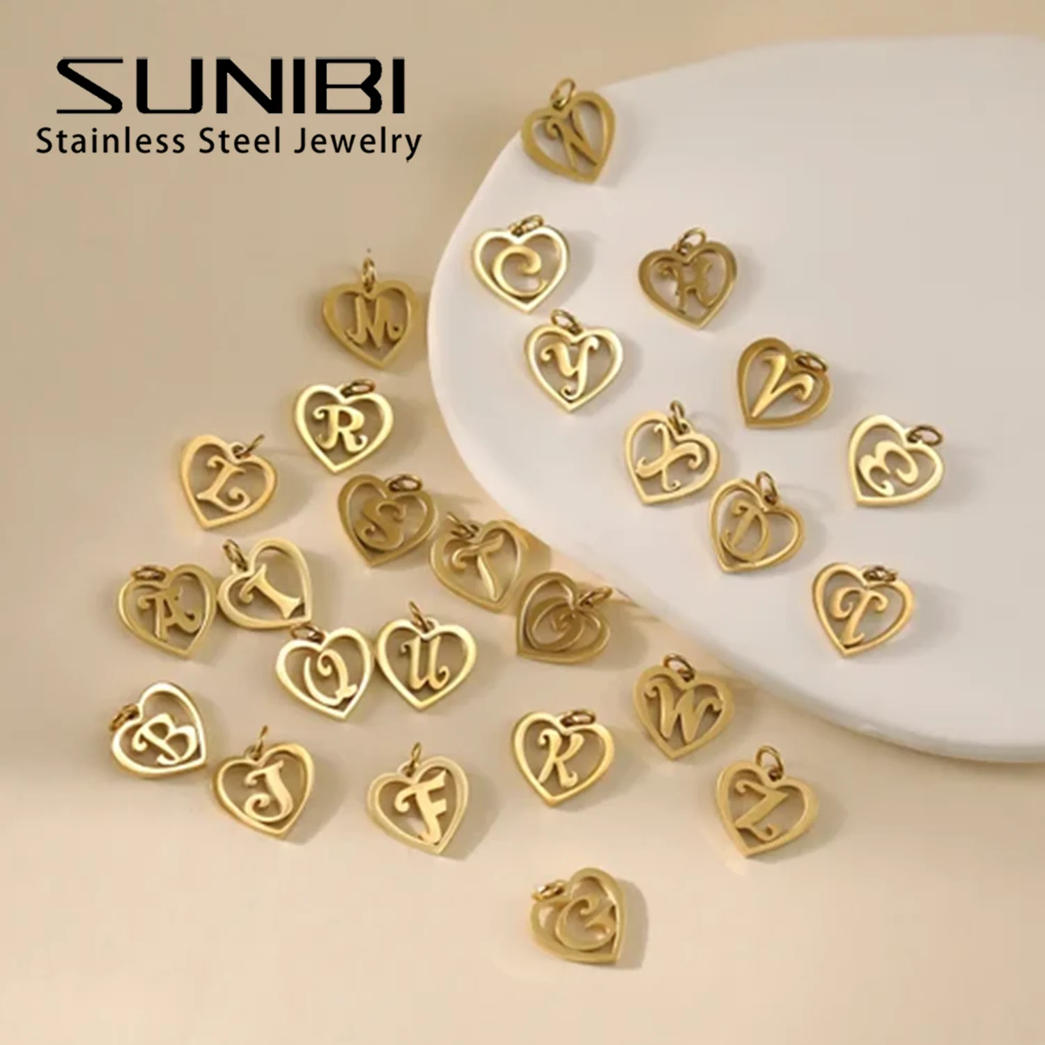 SUNIBI Stainless Steel Letter Heart Shape Hollow Pendant Charm for Bracelet Necklaces  for Women DIY Jewelry Making