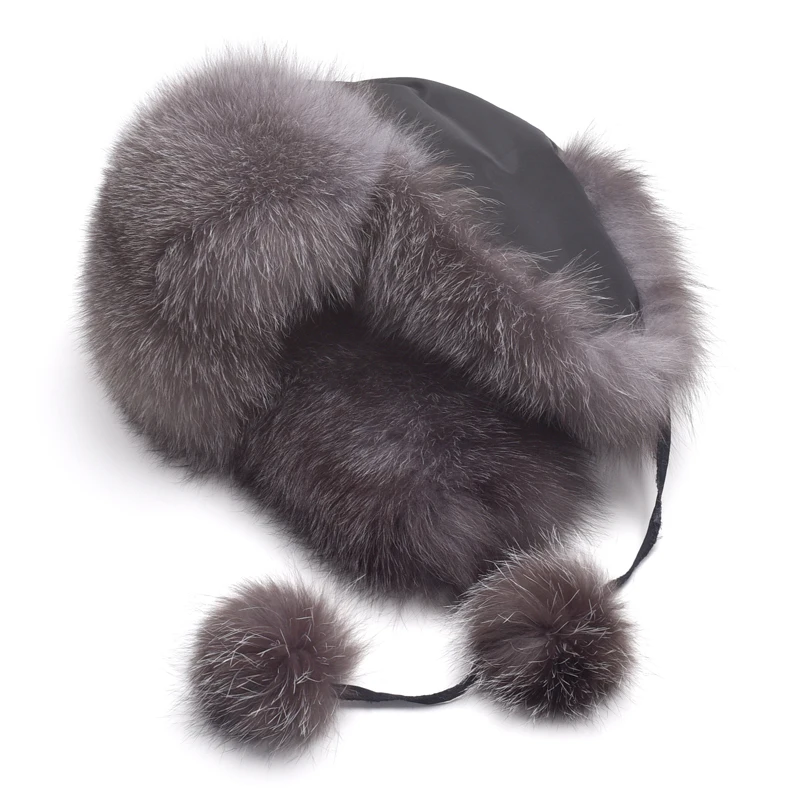 Real Fox Fur Women\'s Hats Russian Ushanka Aviator Trapper Snow Ski Hat Earflap Caps Winter Raccoon Fur Bomaber Hat