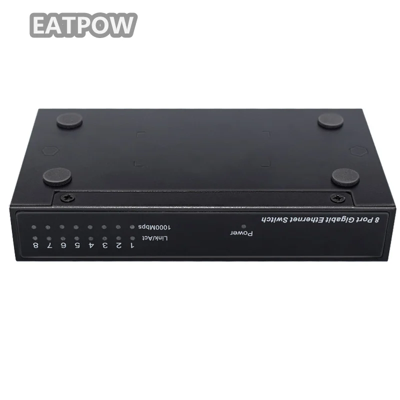 EATPOW-conmutador de red gigabit ethernet, conmutador de 8 puertos RJ45 de 10/100/1000Mbps, 5V IEEE802.3/x/u, caja de Metal de 8 puertos gigabit