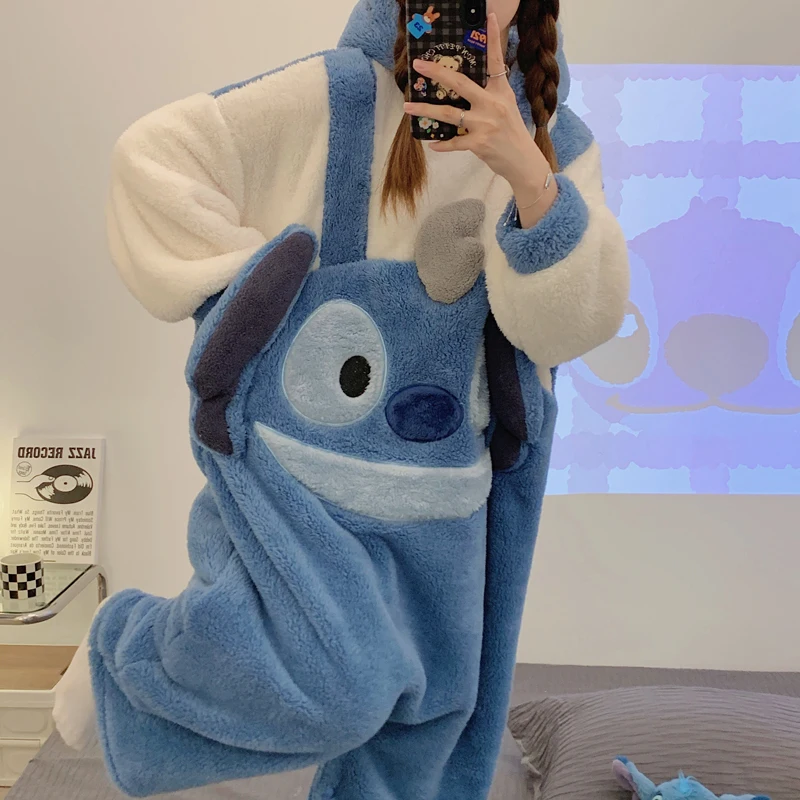 

Sanrios Cinnamoroll Plush Jumpsuit Pajamas Anime Pajamas Cartoon Women Winter Thick Warm Hooded Homewear Cute Sleepwear Kawaii