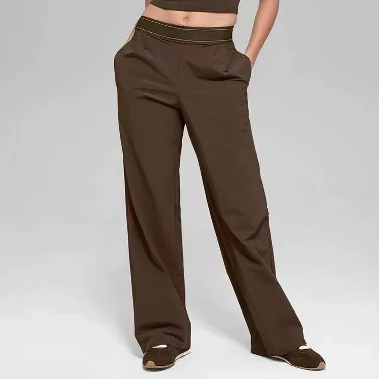 Damen-Hose mit hoher Taille, schnell trocknend, weites Bein, elastische Taille, lockere Hose mit geradem Bein, leichte, lässige Trainingshose für den Sommer