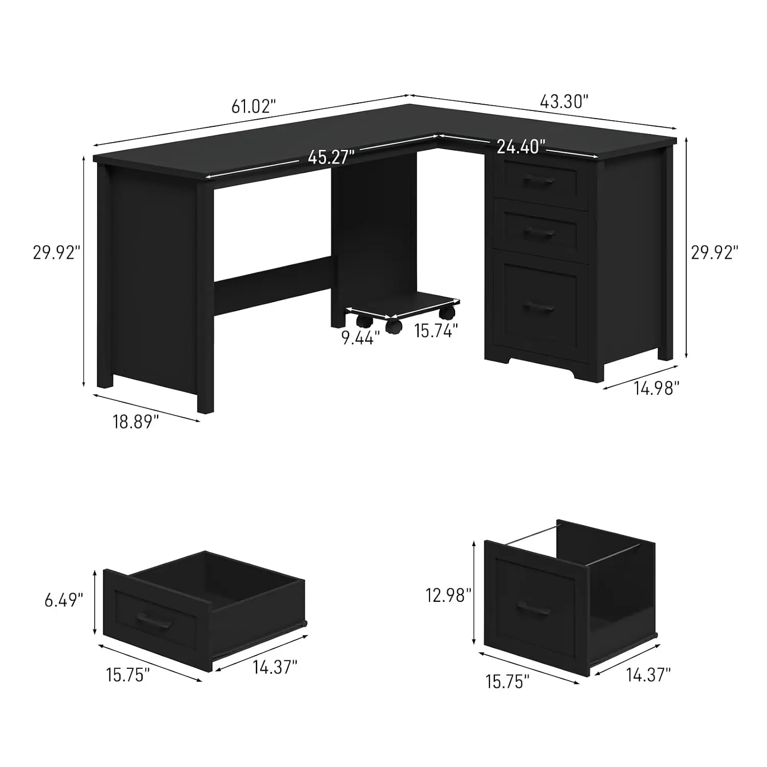 L Shaped Executive Desk with File Drawer, 61