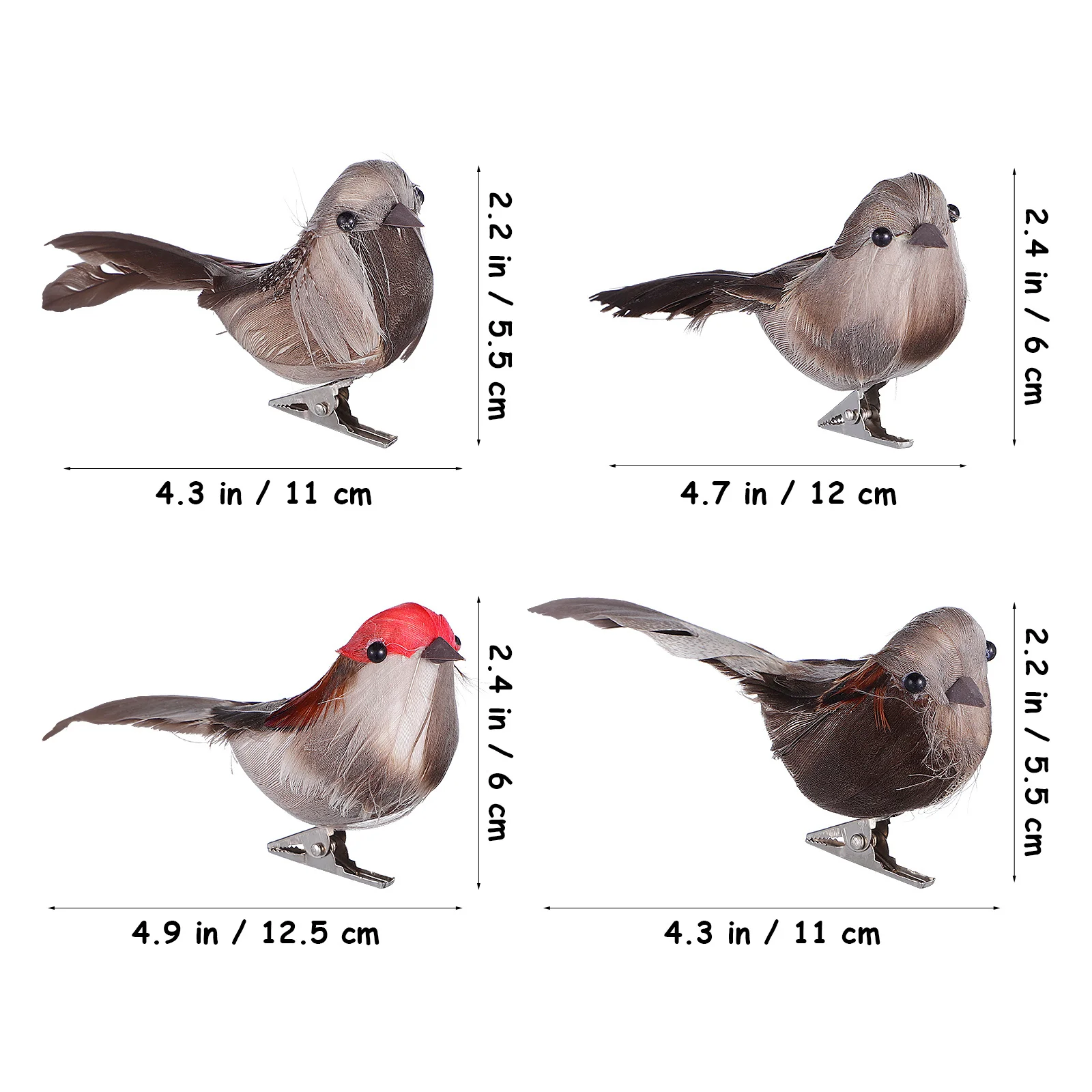 Pájaros de gorrión artificiales con Clip, decoración de árbol de jardín, adornos de pájaros con plumas al azar, 4 Uds.