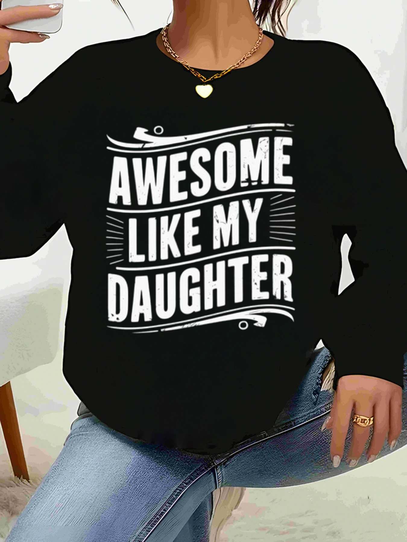 سويت شيرت رائع بأكمام طويلة مطبوع عليه My Daughter، ملابس كاجوال لعيد الأم للنساء