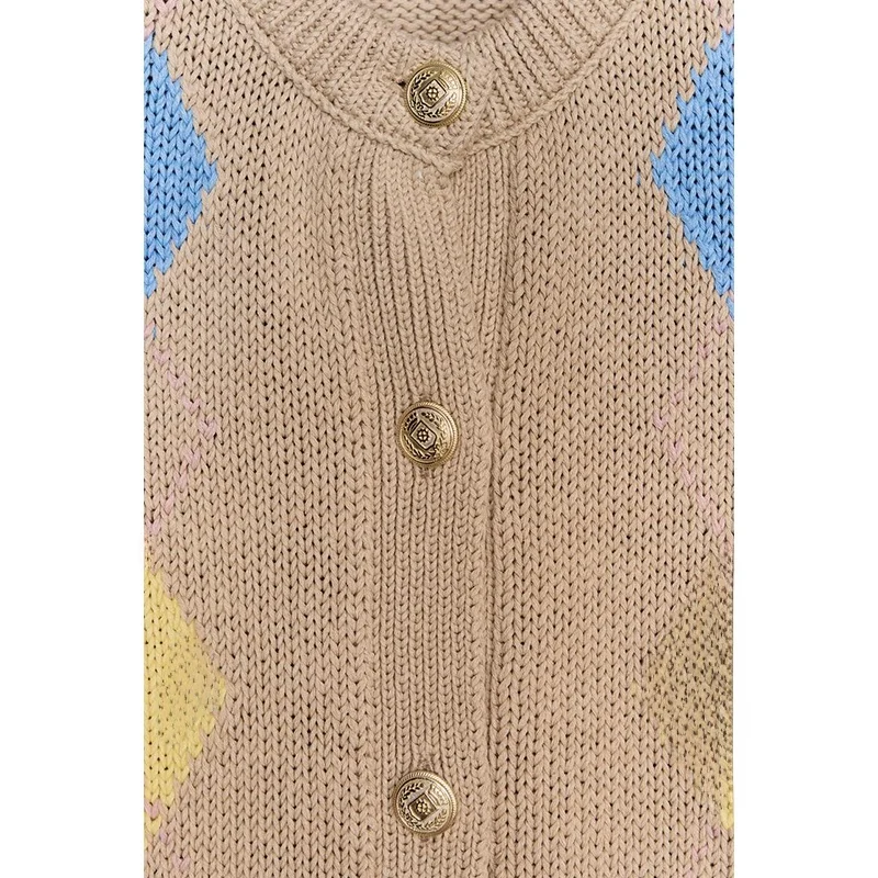 Spring New Arrival Women's Knitted Long Sve round Ne Outerwear with Ribbed Layer And Diamond Pattern Commute Sle Loose...