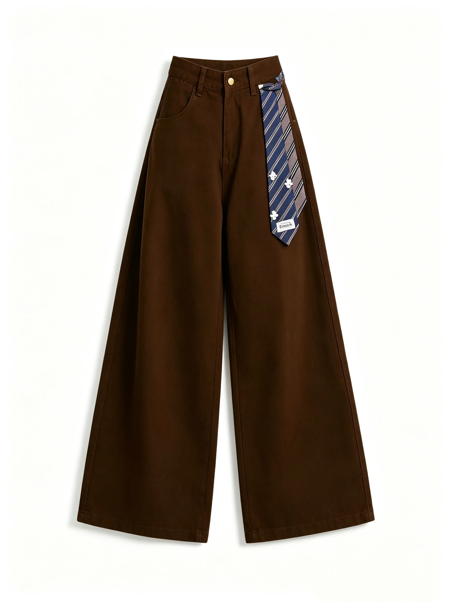 Women's Brown Y2k Baggy Jeans Vintage Harajuku Grunge Hiphop Tie Patchwork Jean Pants Straight Wide Leg Denim Trousers Summer