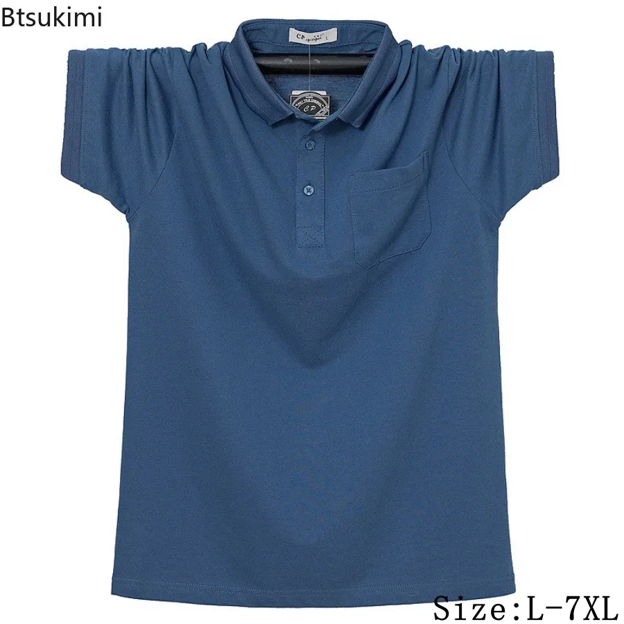 

Plus Size 7XL Men Polo Shirts Summer New High Quality Men's Short Sleeve Solid Color Cotton T-shirts Male Business Casual Shirts