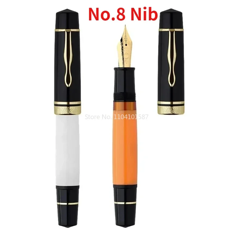 New MAJOHN P139 Large Piston Fountain Pen orange No.6/8 EF/F/M Nib Hard Rubber Tongue All-copper Structure Writing ink Gift Pens