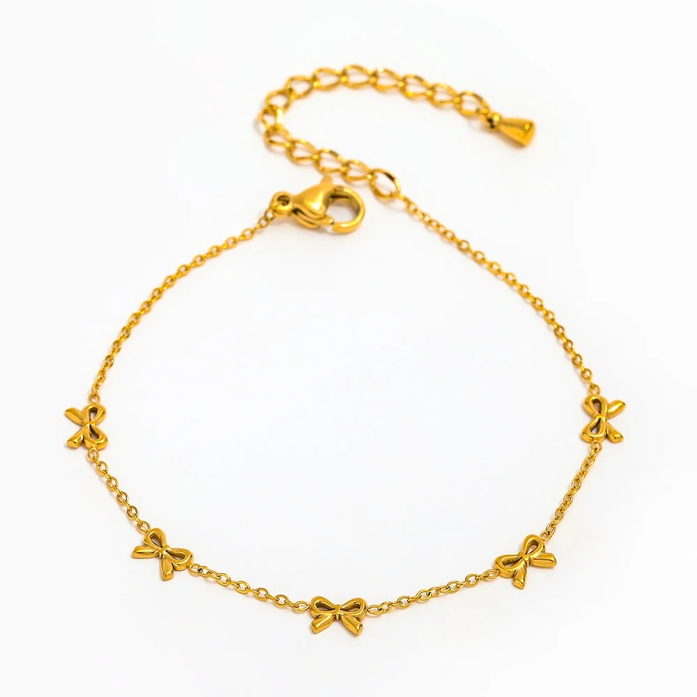 

Joolim Jewelry Wholesale High End PVD Waterproof Flat Cross Chain Sweety Cute Bow Pendant Stainless Steel Bracelet for Women