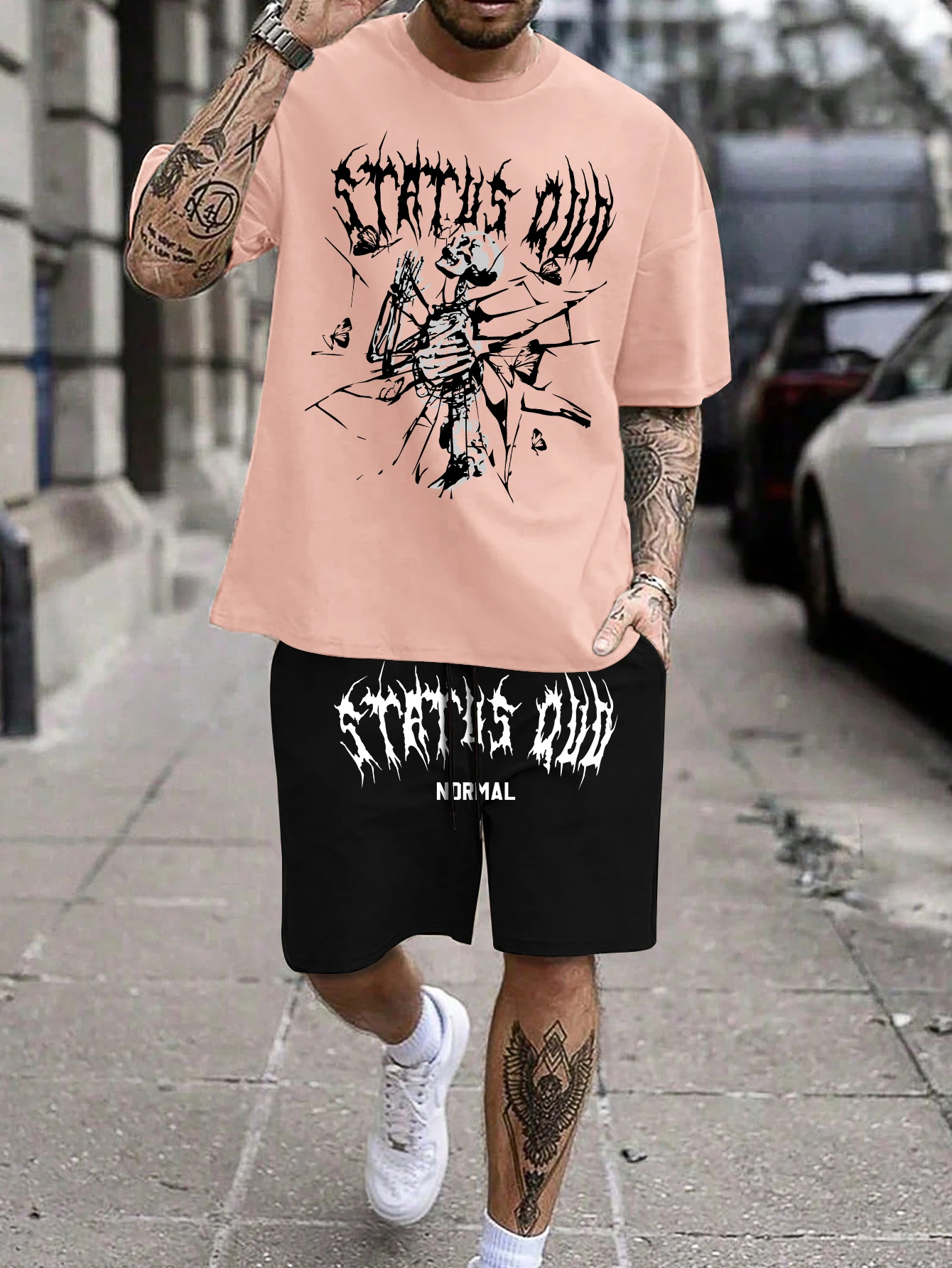 

Men's Gothic Skeleton Status Metal Graphic Shorts Dark Grunge Streetwear Drawstring Quick Dry Summer Casual Sports Short Pants