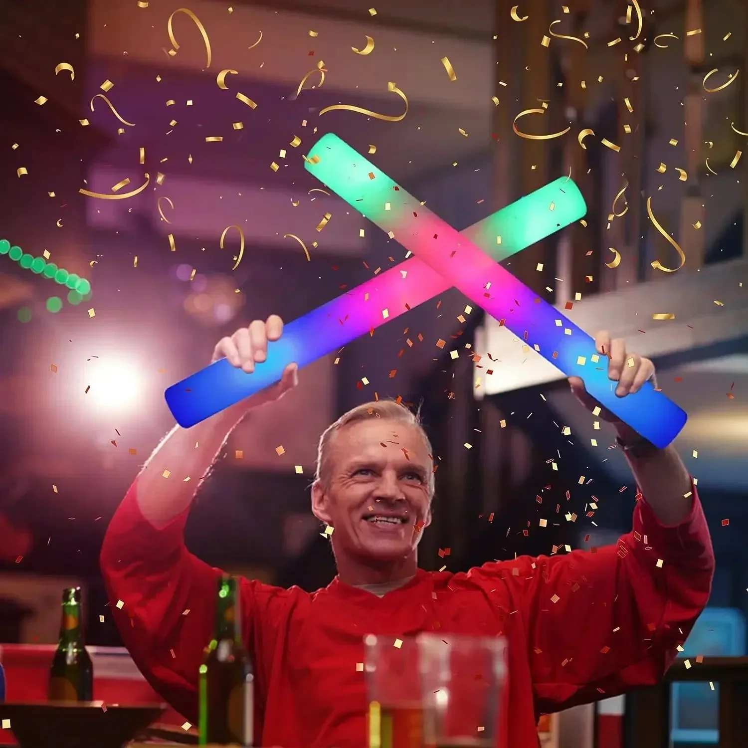 1-50PCS LED Glow Sticks Bulk Colorful RGB Glow Foam Stick light Stick Cheer Tube Dark Light for Concerts Birthday Wedding Party