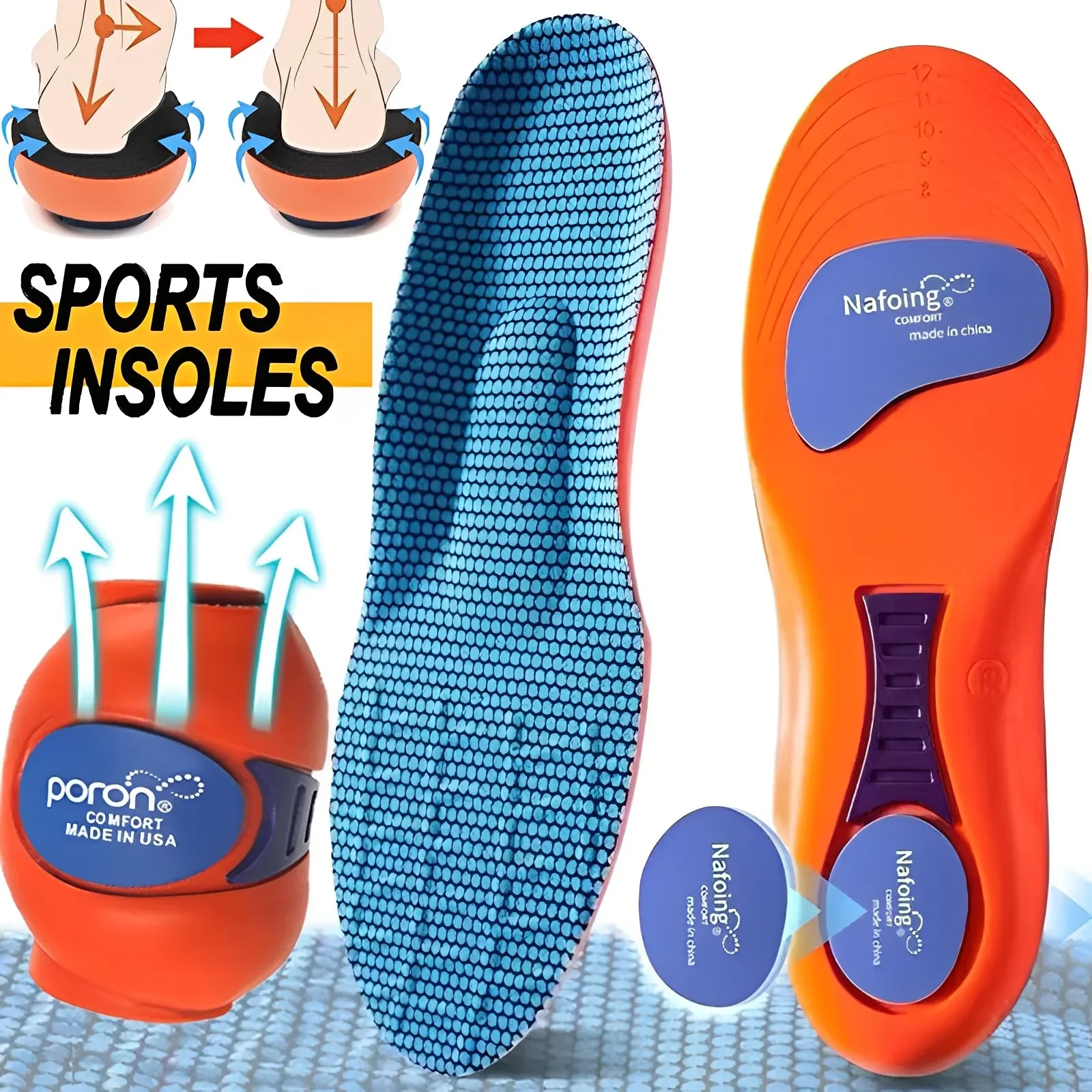 4D Sports Soft Desodorante Palmilhas para Homens, Suporte De Arco Plano, Almofada Completa, Palmilha De Massagem Elástica, Solas De Corrida, Hightechnology