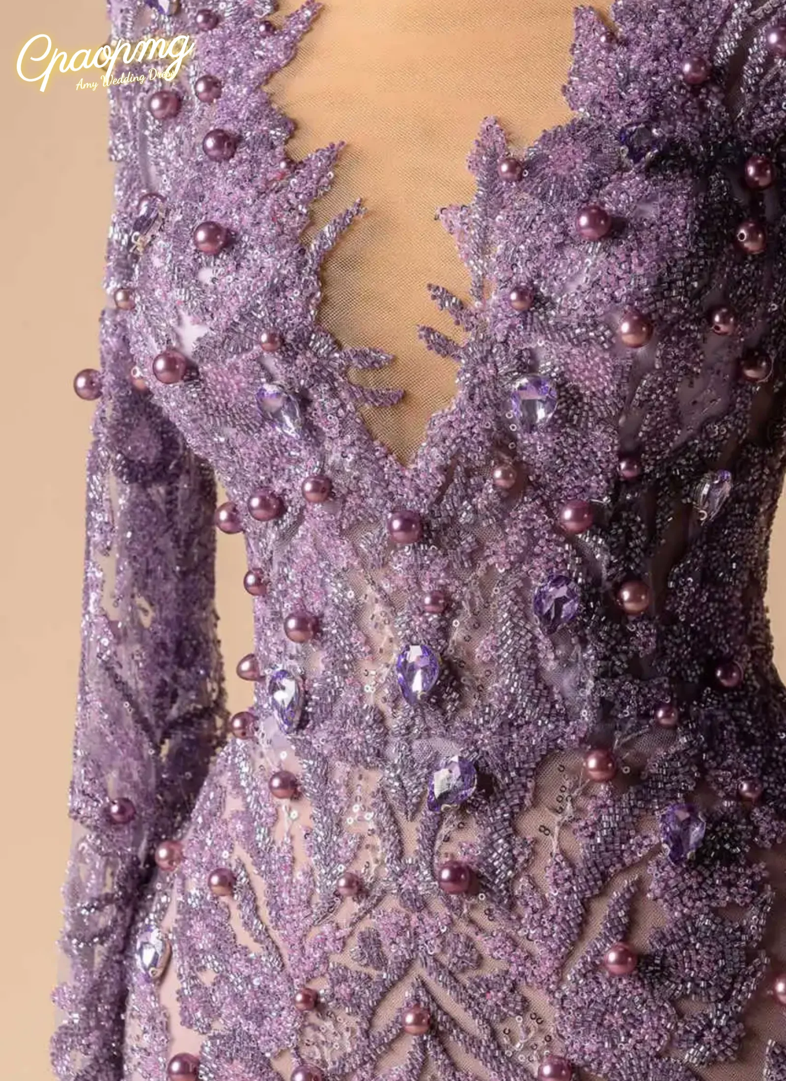 

Изысканное вечернее платье-русалка на заказ с V-образным вырезом, длинными рукавами, пайетками, кристаллами и жемчужной вышивкой для выпускного вечера и вечеринок