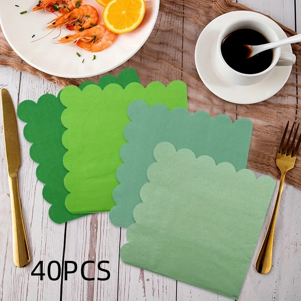 40 قطعة اللون الأخضر المتاح منديل صدفي منديل ورقة ورقة المفارش DIY بها بنفسك عطلة عيد ميلاد معرض المشهد تخطيط