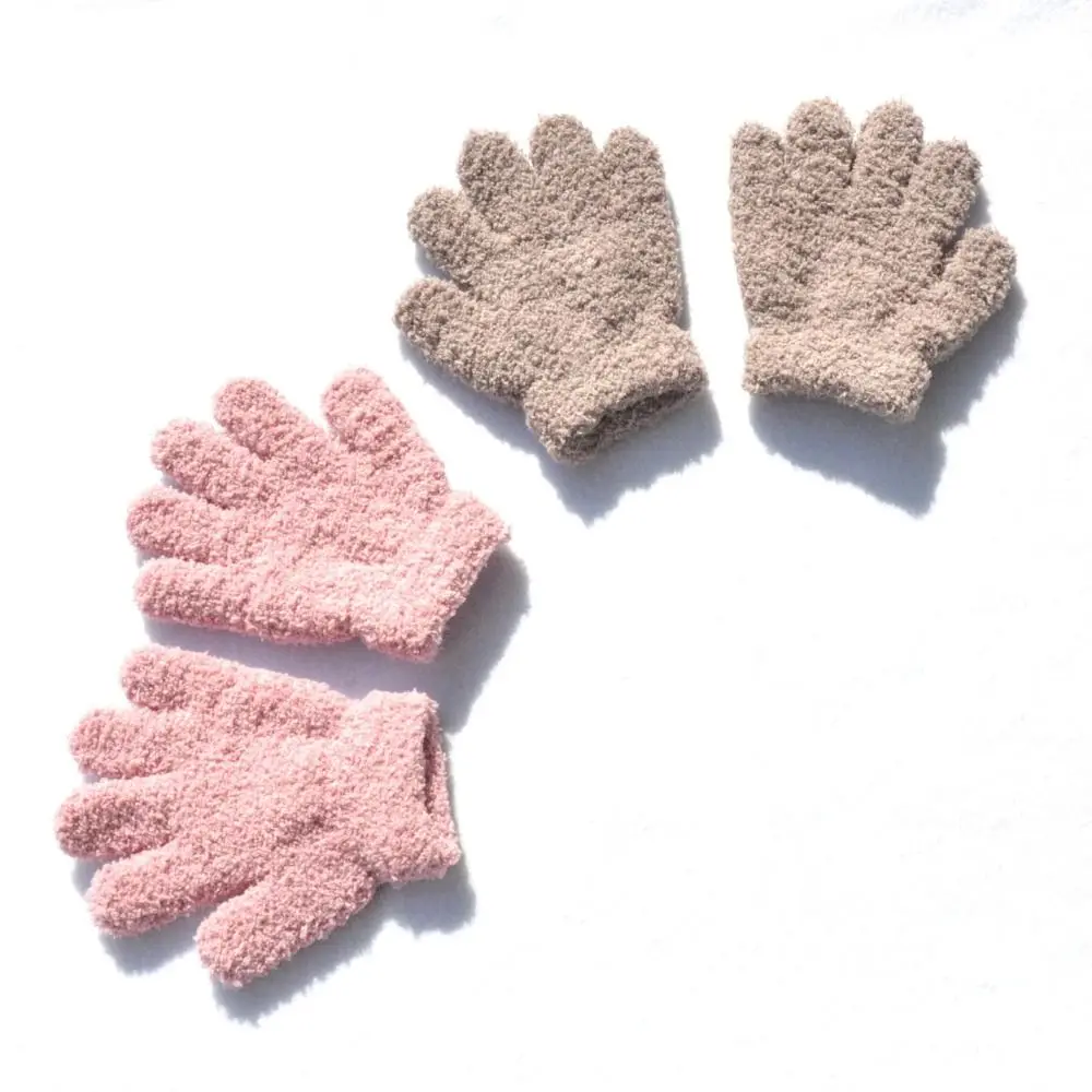 Thicken Children Gloves Cartoon Plush Furry Solid Color Writing Gloves Warm Warm Mittens Winter