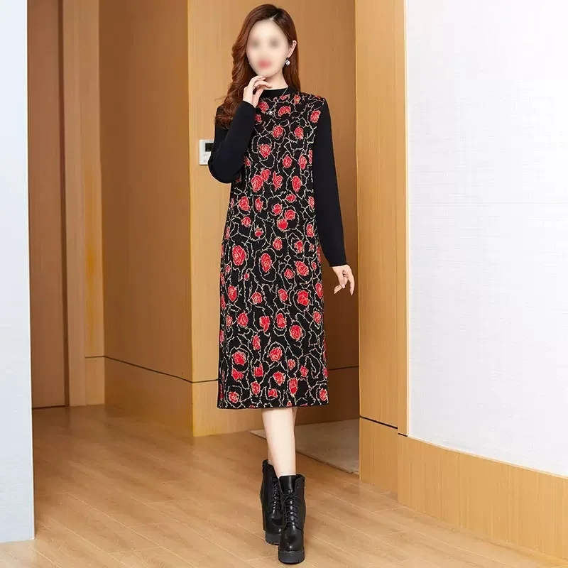 

Long Sleeve Knitted Dress for Women, Autumn and Winter New Style, Middle-aged Mom, Stylish Loose Straight Inner Layer, Coat Swea
