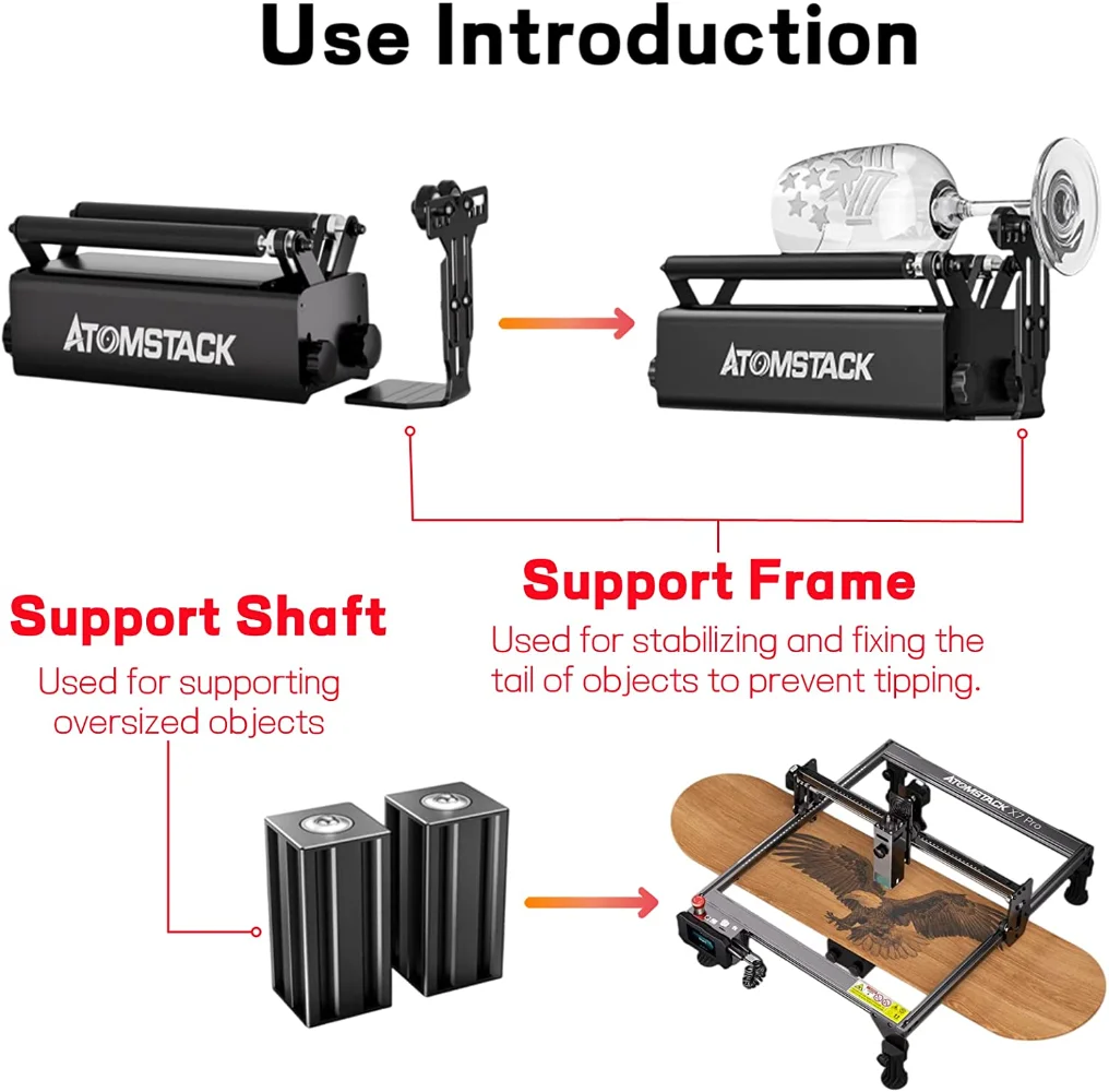 ATOMSTACK R3 Pro Laser Rotary Roller Engraving Auxiliary Module For Laser Engraver 360° Y-axis Carve Goblet Cylindrical Oversize